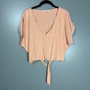 Sim & Sam Women's Peach Boho Minimalist Cropped Top - Size Medium - Tie Front